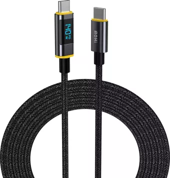 Aohi Magline Type-C to Type-C 140W PD3.1 LED Ekranlı Örgülü 1.2m Süper Hızlı Şarj-Data Kablosu