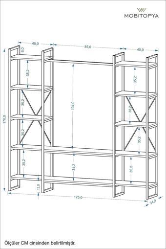 Nilamu Elbise Dolabı Antrasit, Metal Aksamlı, Açık Dolap, Organizer, Askılık 175*170*34