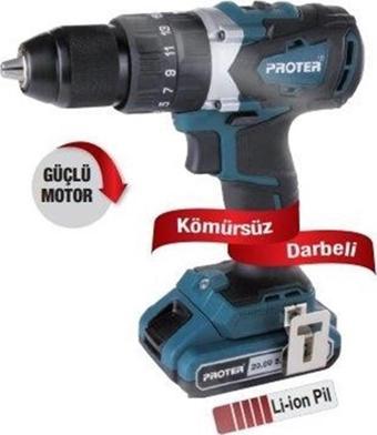 PROTER PST 720 BL 20V 2.0 AH Li-ion ÇİFT AKÜLÜ KÖMÜRSÜZ DARBELİ MATKAP VİDALAMA