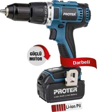 PROTER PST 740 BL 20V 4.0 AH Li-ion ÇİFT AKÜLÜ KÖMÜRSÜZ DARBELİ MATKAP VİDALAMA