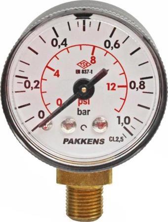 Pakkens 0-1 Bar 40 mm Alttan Bağlantılı Kuru Manometre G 1/8 inç