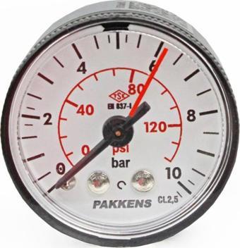 Pakkens 0-10 Bar 40 mm Arkadan Bağlantılı Kuru Manometre G 1/8 inç