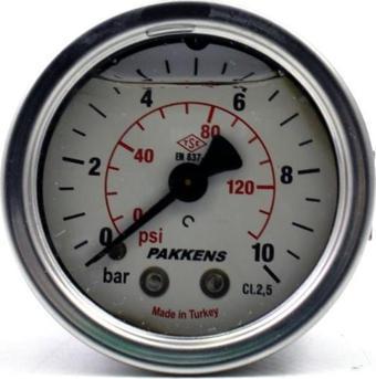 Pakkens 0-10 Bar 50 mm Arkadan Bağlantılı Panotipli Gliserinli Manometre G 1/4 inç