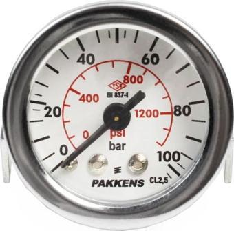 Pakkens 0-100 Bar 40 mm Arkadan Bağlantılı Panotipi Kuru Manometre G 1/8 inç