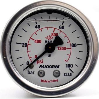 Pakkens 0-100 Bar 50 mm Arkadan Bağlantılı Gliserinli Manometre G 1/4 inç