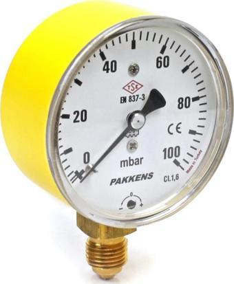 Pakkens 0-100 mBar 63 mm Alttan Bağlantılı Kapsül Diyaframlı Doğalgaz Manometresi CL1,6 G 1/4''