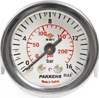 Pakkens 0-16 Bar 40 mm Arkadan Bağlantılı Panotipi Kuru Manometre G 1/8 inç