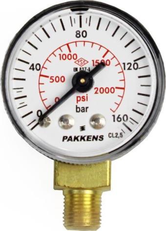 Pakkens 0-160 Bar 40 mm Alttan Bağlantılı Kuru Manometre G 1/8 inç