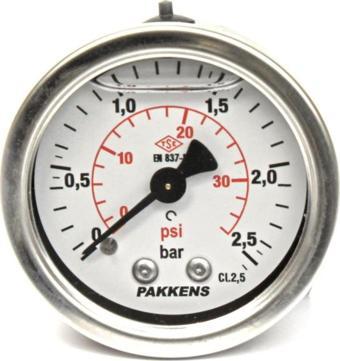 Pakkens 0-2.5 Bar 50 mm Arkadan Bağlantılı Gliserinli Manometre G 1/4 inç