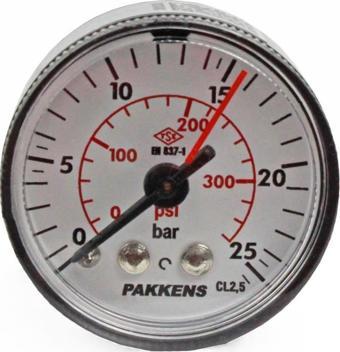 Pakkens 0-25 Bar 40 mm Arkadan Bağlantılı Kuru Manometre G 1/8 inç