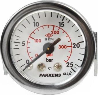 Pakkens 0-25 Bar 40 mm Arkadan Bağlantılı Panotipi Kuru Manometre G 1/8 inç