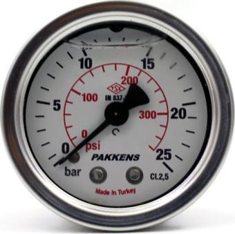 Pakkens 0-25 Bar 63 mm Arkadan Bağlantılı Gliserinli Manometre G 1/4 inç