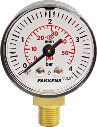 Pakkens 0-4 Bar 40 mm Alttan Bağlantılı Kuru Manometre G 1/8 inç