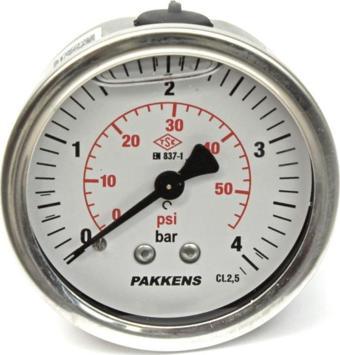 Pakkens 0-4 Bar 63 mm Arkadan Bağlantılı Gliserinli Manometre G 1/4 inç