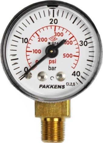 Pakkens 0-40 Bar 40 mm Alttan Bağlantılı Kuru Manometre G 1/8 inç