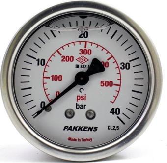 Pakkens 0-40 Bar 50 mm Arkadan Bağlantılı Gliserinli Manometre G 1/4 inç