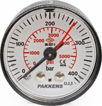 Pakkens 0-400 Bar 40 mm Arkadan Bağlantılı Kuru Manometre G 1/8 inç