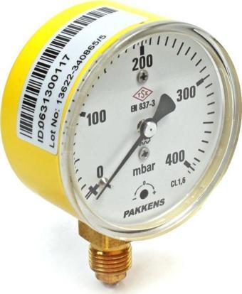 Pakkens 0-400 mBar 63 mm Alttan Bağlantılı Kapsül Diyaframlı Doğalgaz Manometresi CL1,6 G 1/4''