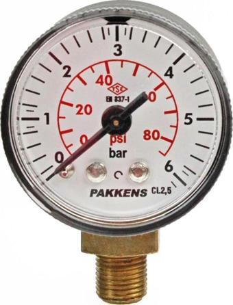 Pakkens 0-6 Bar 40 mm Alttan Bağlantılı Kuru Manometre G 1/8 inç