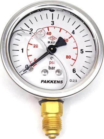 Pakkens 0-6 Bar 63 mm Alttan Bağlantılı Gliserinli Manometre G 1/4 inç