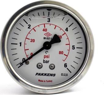 Pakkens 0-6 Bar 63 mm Arkadan Bağlantılı Gliserinli Manometre G 1/4 inç