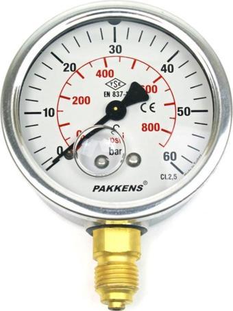 Pakkens 0-60 Bar 63 mm Alttan Bağlantılı Gliserinli Manometre G 1/4 inç