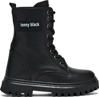 Tonny Black Çocuk Unisex Siyah Termo Taban Önü Bağcıklı Kar Botu