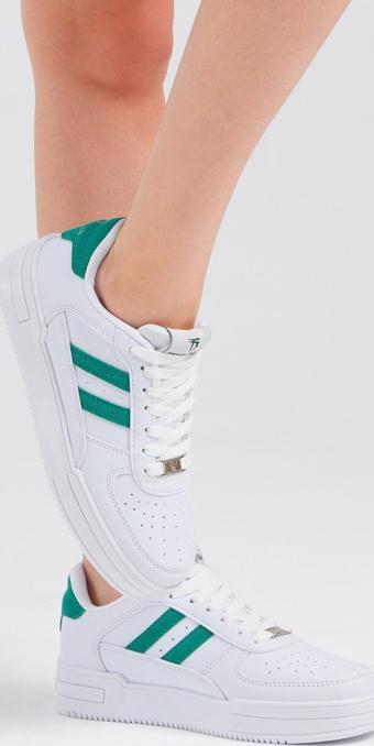 Tonny Black Unisex Beyaz Yeşil Yanı Çizgili Bağcıklı Rahat Kalıp Sneaker