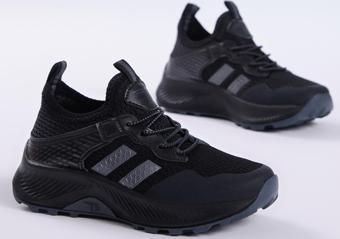 Tonny Black Çocuk Unisex Siyah Füme Rahat Kalıp Nefes Alabilen Kumaş Bağcıklı Sneaker