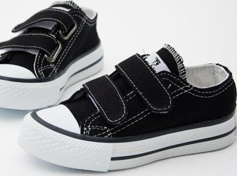 Tonny Black Çocuk Unisex Siyah Kauçuk Taban Keten Cırtlı Spor Ayakkabı