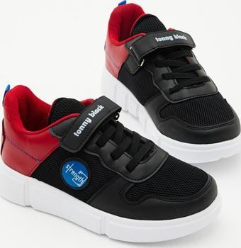 Tonny Black Çocuk Unisex Siyah Kırmızı Rahat Kalıp Cırtlı Ayakkabı
