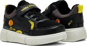 Tonny Black Çocuk Unisex Siyah Sarı Rahat Kalıp Cırtlı Ayakkabı