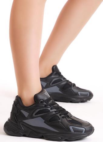 Tonny Black Unisex Siyah Rahat Kalıp Yüksek Taban Bağcıklı Spor Ayakkabı