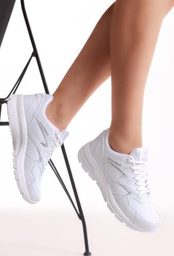 Tonny Black Unisex Beyaz Poli Taban Nefes Alabilen Kumaş Bağcıklı Spor Ayakkabı