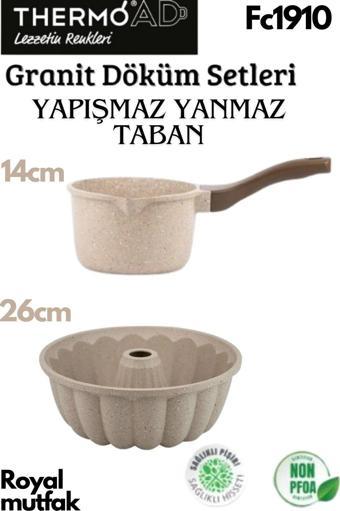 Thermoad Granit Döküm Vizon Renk Granit Sütlük -Sosluk + Döküm Sık Dilimli Kek Kalıbı 26 Cm