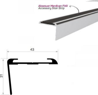 Aksmar Merdiven Basamak Profili Kaymaz Plastik Şeridiyle Birlikte (Pakette 2 mt boyunda 3 adettir)