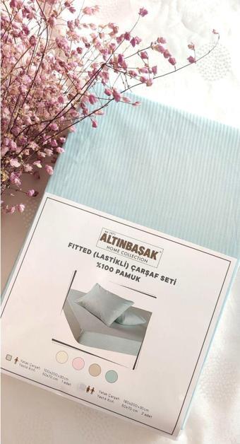 Altınbaşak Fıtted 180X200 30 Cm. (Lastikli) Çarşaf Seti %100 Pamuk Saten Kumaş (Çarşaf 1 Adet, Yastık 2 Adet)