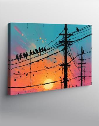 Kanvas Tablo Tel Üstündeki Kuşlar