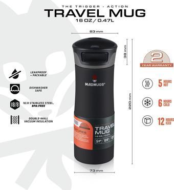 MADMUGS TM-TA-001 Travel Mug Termos Bardak 0,47lt-Siyah