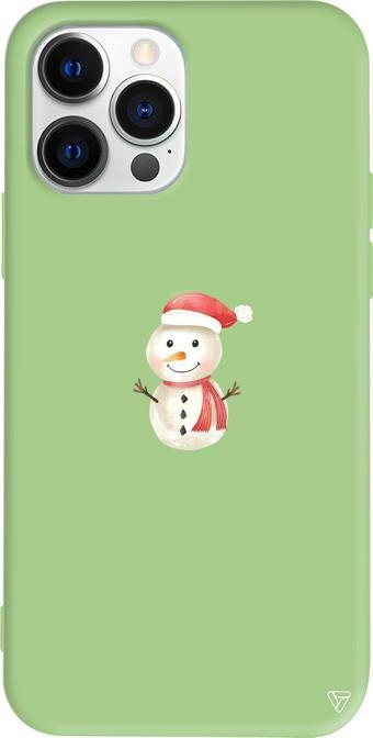 iPhone 15 Pro Max Uyumlu Açık Yeşil Renkli Silikon  Snowman Telefon Kılıfı