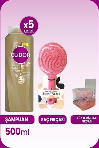 Elidor Superblend Şampuan Saç Dökülmelerine Karşı 500 ML x 5 Adet ve Saç ve Yüz Fırçası