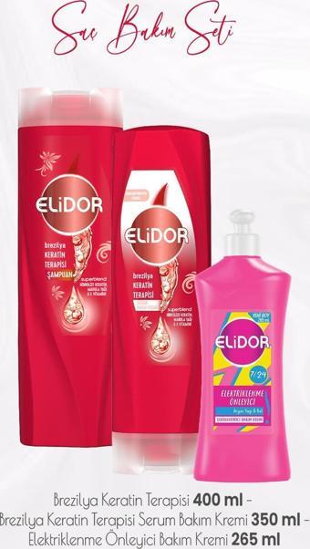 Elidor Superblend Keratin Terapisi Şampuan 400 ml, Serum Bakım Kremi 350 ml ve Elektriklenme Önleyici Krem 265 ml