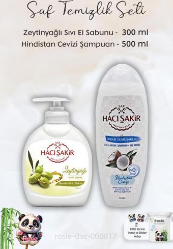 Hacı Şakir Zeytinyağlı Sıvı Sabun 300 ml,  Hindistan Cevizli Şampuan 500 ml  ve ROSIE
