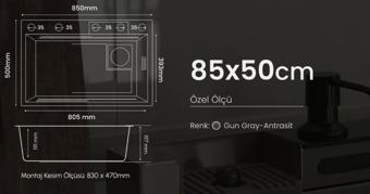 GL General GLC SS304EKO Maxi Antrasit Bardak Yıkamalı Şelale Eviye 85x50