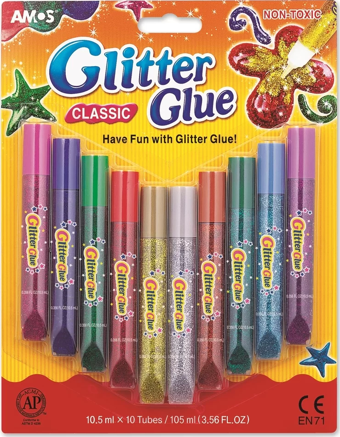 Amos Glitter Glue Classic Simli Yapıştırıcı 10’lu GCL10B10