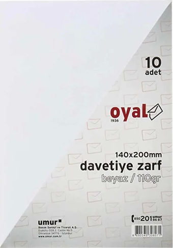 Oyal Davetiye Zarf Beyaz 110Gr 14x20cm 10’lu 8228