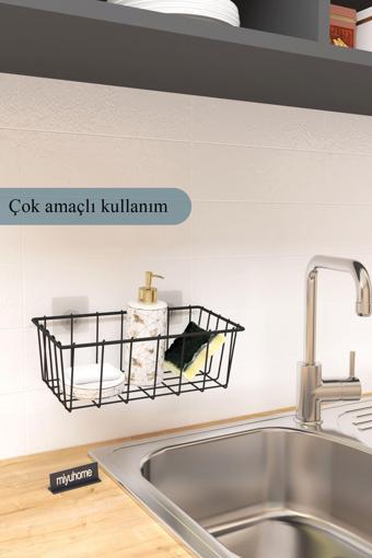 Moniev Asılabilir Yapışkanlı Sepet Mutfak Düzenleyici Banyo Rafı Çok Amaçlı Organizer