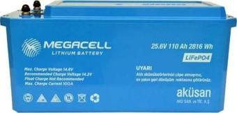 Megacell 25.6V 100Ah LiFePO4 Lityum Demir Fosfat Akü(ABS Kasa)