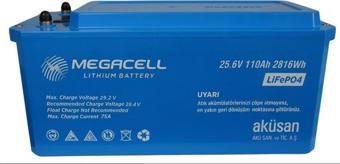 Megacell 25.6V 110Ah LiFePO4 Lityum Demir Fosfat Akü(ABS Kasa)