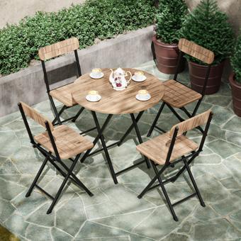 Eportatif 4 Kişilik Yuvarlak Bistro Takım Bahçe Mutfak Masa Sandalye Çam 1500